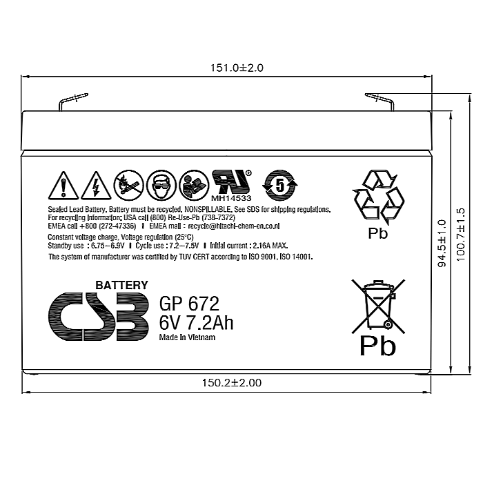 Аккумулятор CSB GP 672 (6В 7.2Ач)