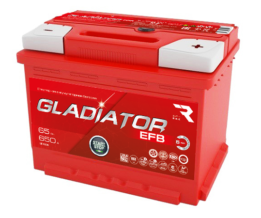 Аккумулятор 6СТ-65 «Gladiator EFB» п/п