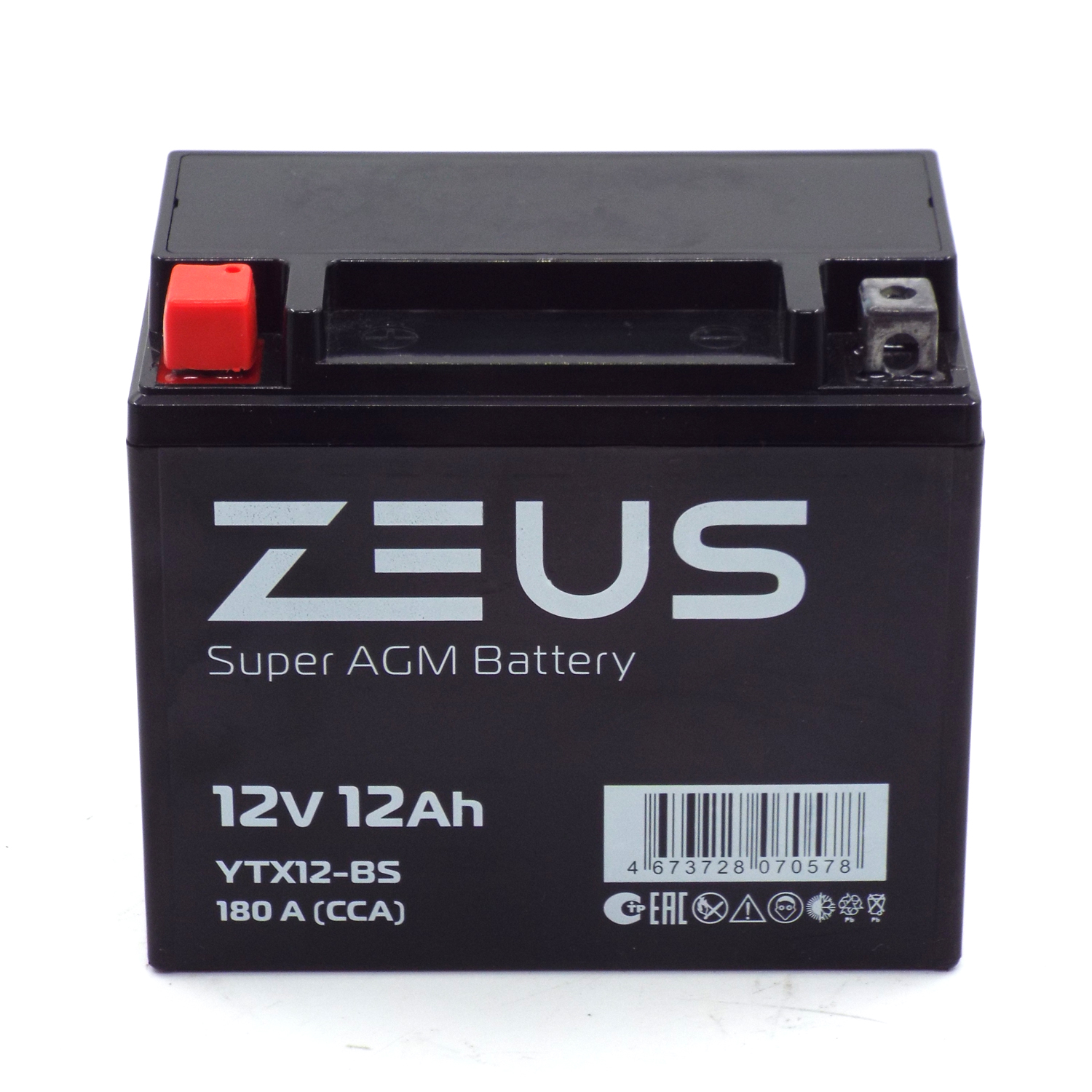 Аккумулятор 6МТС-12 Zeus Super AGM (YTX12-BS)