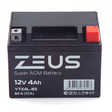 Аккумулятор 6МТС-4 Zeus Super AGM (YTX4L-BS)
