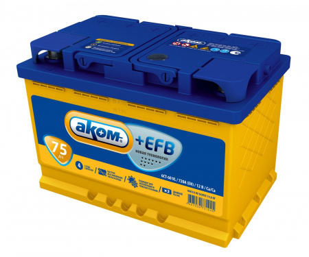 Аккумулятор 6СТ-75 «АКОМ+EFB» п/п