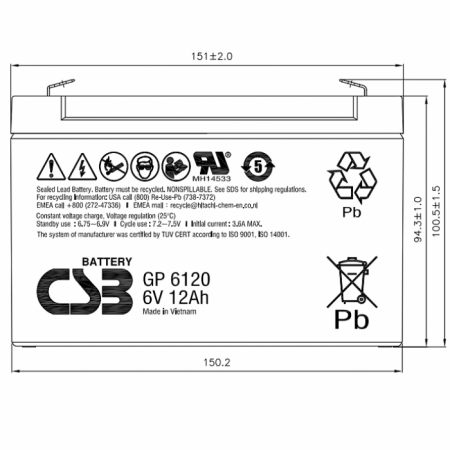 Аккумулятор CSB GP 6120 (6В 12Ач)