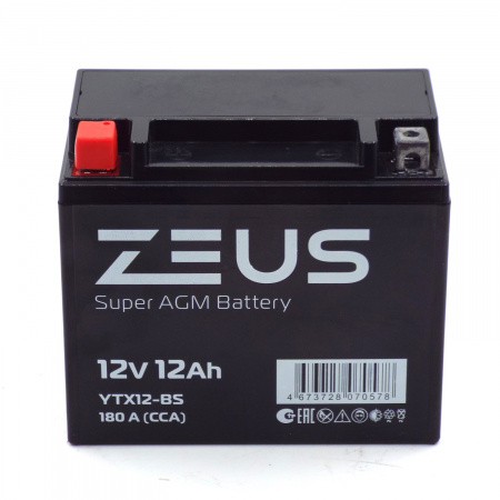 Аккумулятор 6МТС-12 Zeus Super AGM (YTX12-BS)